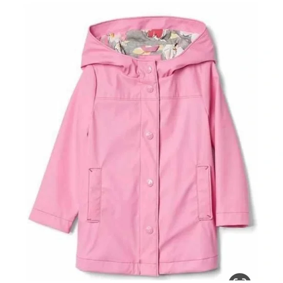 SOLD Baby Gap • Pink Floral Jersey Lined Hooded Rain Coat - Picture 1 of 16